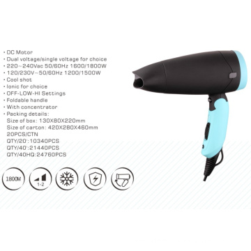 Foldable Dual Voltage Mini Hair Dryer 1800W